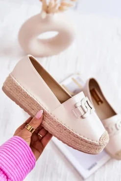 Klasyczne Espadryle Na Platformie Beżowe Julianne