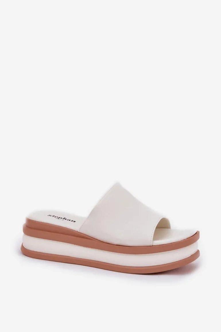Klasyczne Klapki Damskie Na Platformie I Koturnie Białe Florenis