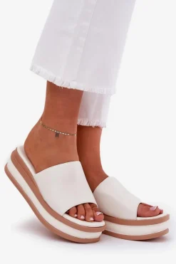 Klasyczne Klapki Damskie Na Platformie I Koturnie Białe Florenis