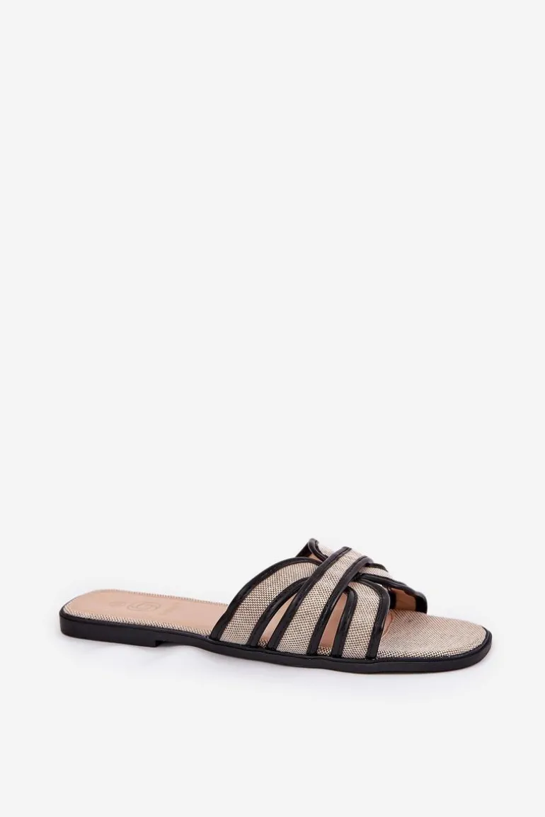 Klasyczne Klapki Damskie Płaskie Beżowo-Czarne Scazze