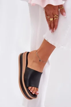 Klasyczne Klapki Damskie Na Platformie I Koturnie Czarne Florenis