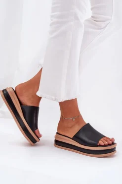Klasyczne Klapki Damskie Na Platformie I Koturnie Czarne Florenis