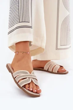 Klasyczne Klapki Damskie Płaskie Beżowe Scazze