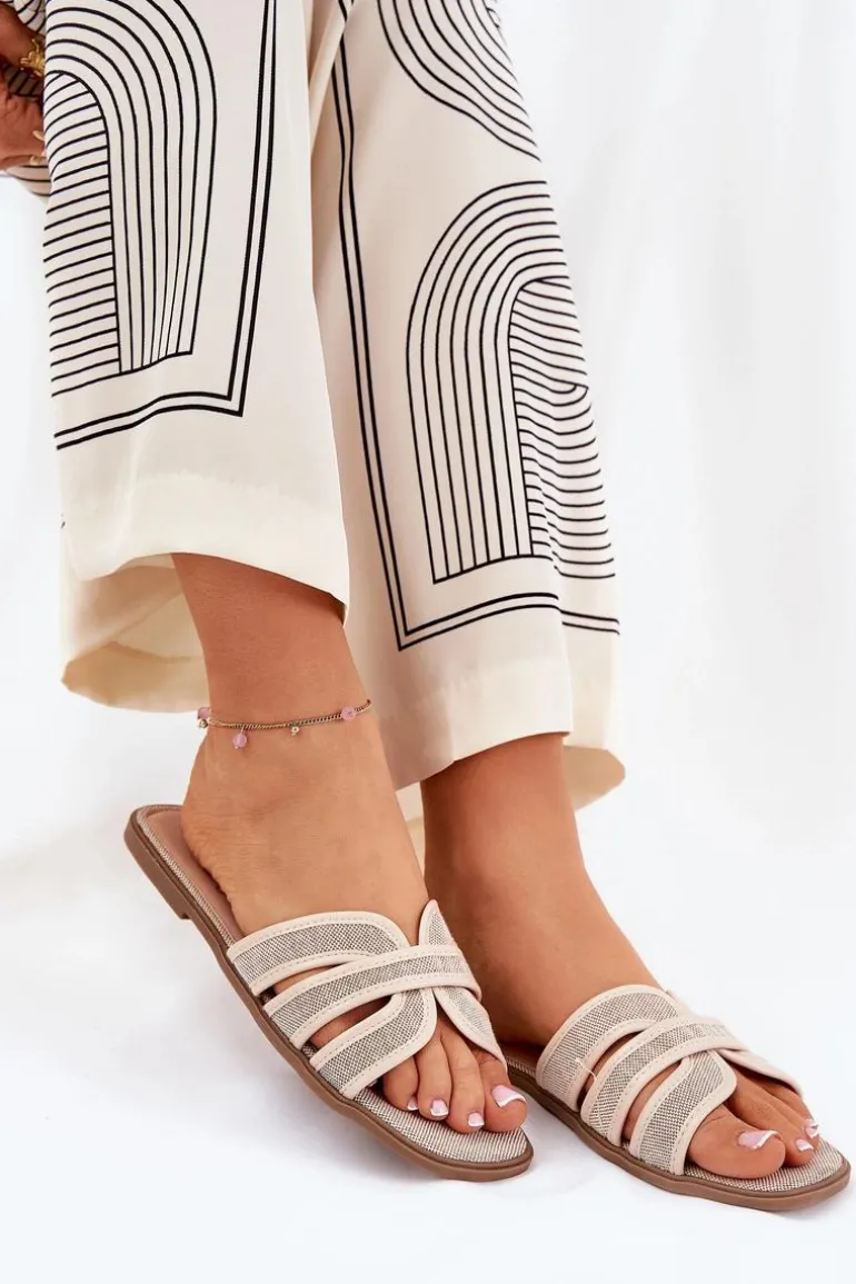 Klasyczne Klapki Damskie Płaskie Beżowe Scazze