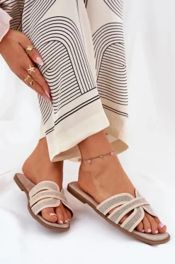 Klasyczne Klapki Damskie Płaskie Beżowe Scazze