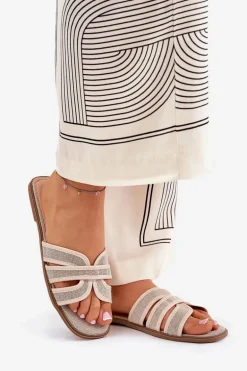 Klasyczne Klapki Damskie Płaskie Beżowe Scazze