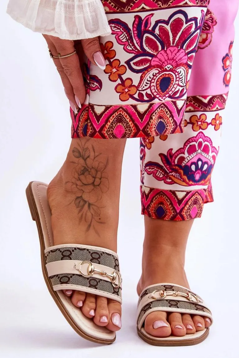 Klasyczne Klapki Na Płaskim Obcasie Beżowe Marlene