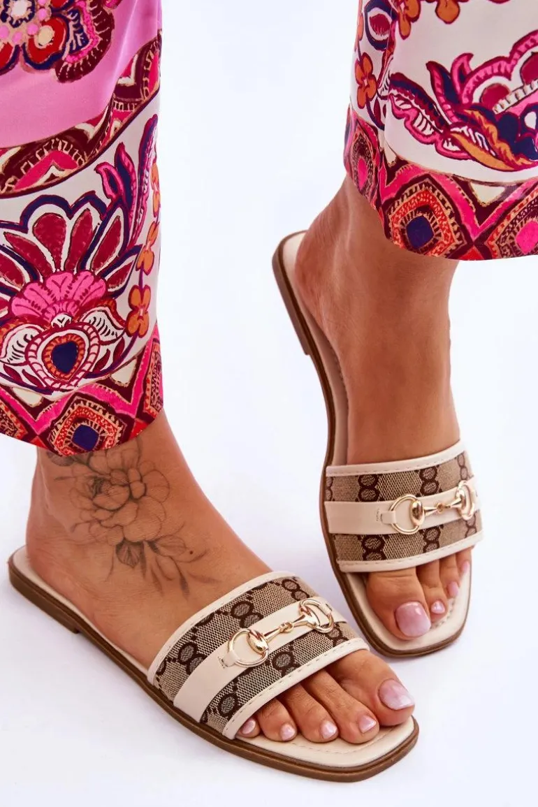 Klasyczne Klapki Na Płaskim Obcasie Beżowe Marlene