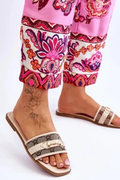 Klasyczne Klapki Na Płaskim Obcasie Beżowe Marlene