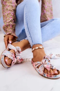 Klasyczne Klapki W Kwiaty Big Star JJ274703 Jasnoszare