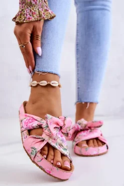 Klasyczne Klapki W Kwiaty Big Star JJ274702 Różowe