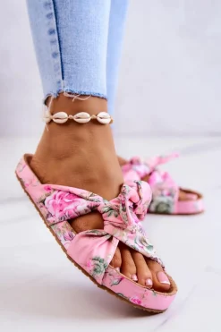 Klasyczne Klapki W Kwiaty Big Star JJ274702 Różowe