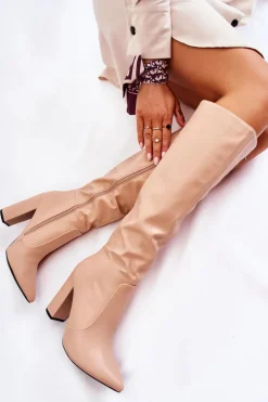 Klasyczne Kozaki Na Słupku Nude Mayra