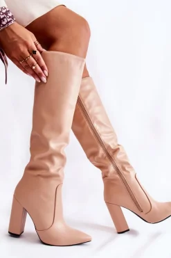 Klasyczne Kozaki Na Słupku Nude Mayra