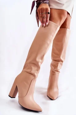 Klasyczne Kozaki Na Słupku Nude Mayra