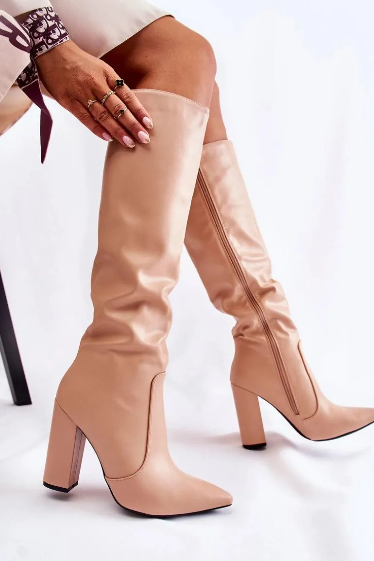 Klasyczne Kozaki Na Słupku Nude Mayra