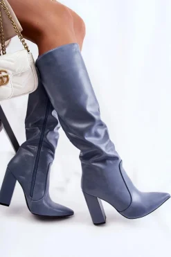 Klasyczne Kozaki Na Słupku Niebieskie Mayra