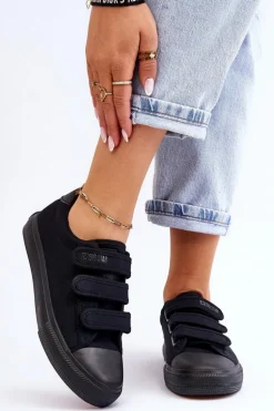 Klasyczne Materiałowe Tenisówki Na Rzepy Big Star LL274A204 Czarne