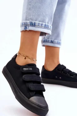 Klasyczne Materiałowe Tenisówki Na Rzepy Big Star LL274A204 Czarne