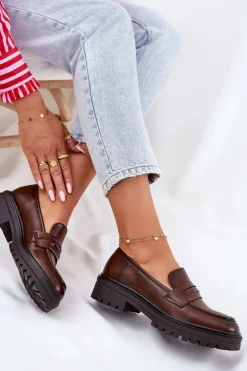 Klasyczne Mokasyny Damskie Z Eko Skóry Brązowe Enticca