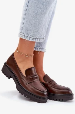 Klasyczne Mokasyny Damskie Z Eko Skóry Brązowe Enticca