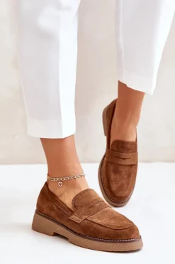 Klasyczne Mokasyny Damskie Z Eko Zamszu Brązowe Belania