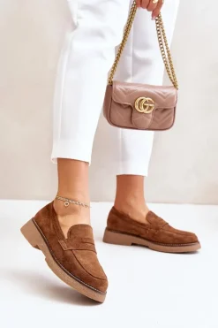 Klasyczne Mokasyny Damskie Z Eko Zamszu Brązowe Belania