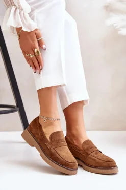 Klasyczne Mokasyny Damskie Z Eko Zamszu Brązowe Belania