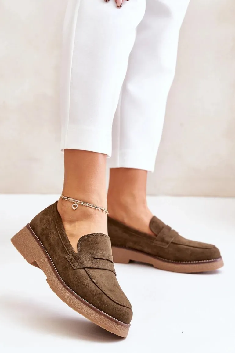 Klasyczne Mokasyny Damskie Z Eko Zamszu Ciemnozielone Belania