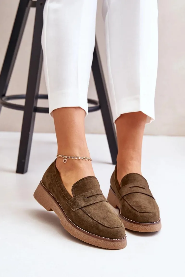 Klasyczne Mokasyny Damskie Z Eko Zamszu Ciemnozielone Belania