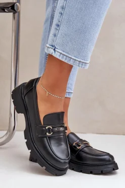 Klasyczne Mokasyny Damskie Z Eko Skóry Czarne Savethira