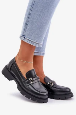 Klasyczne Mokasyny Damskie Z Eko Skóry Czarne Savethira