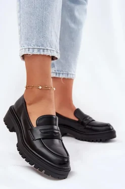 Klasyczne Mokasyny Damskie Z Eko Skóry Czarne Enticca