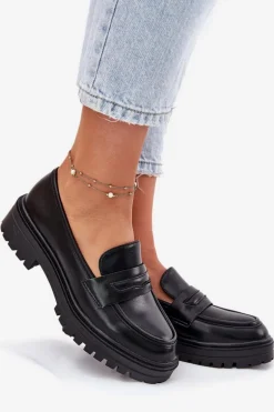 Klasyczne Mokasyny Damskie Z Eko Skóry Czarne Enticca