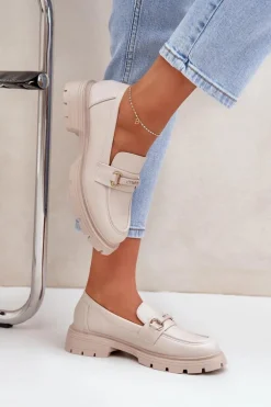 Klasyczne Mokasyny Damskie Z Eko Skóry Beżowe Savethira