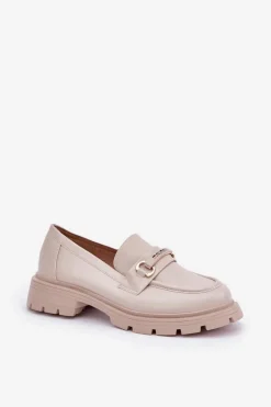 Klasyczne Mokasyny Damskie Z Eko Skóry Beżowe Savethira
