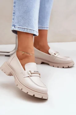 Klasyczne Mokasyny Damskie Z Eko Skóry Beżowe Savethira