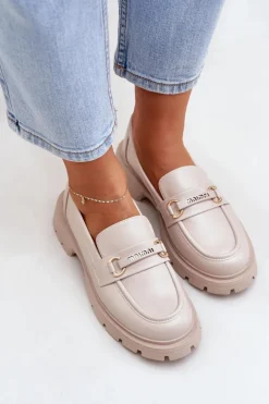 Klasyczne Mokasyny Damskie Z Eko Skóry Beżowe Savethira