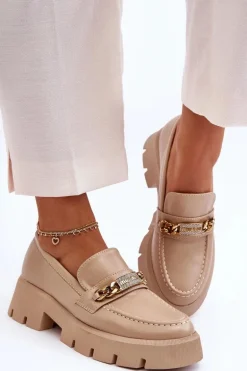Klasyczne Mokasyny Na Masywnej Platformie Beżowe Catch Me!