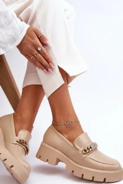 Klasyczne Mokasyny Na Masywnej Platformie Beżowe Catch Me!