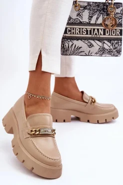 Klasyczne Mokasyny Na Masywnej Platformie Beżowe Catch Me!