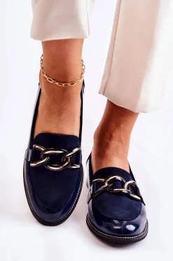 Klasyczne Mokasyny Z Łańcuchem Laura Messi 2531 Granatowe