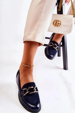 Klasyczne Mokasyny Z Łańcuchem Laura Messi 2531 Granatowe