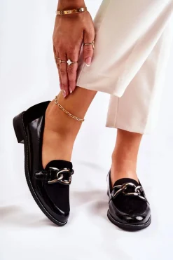 Klasyczne Mokasyny Z Łańcuchem Laura Messi 2531 Czarne