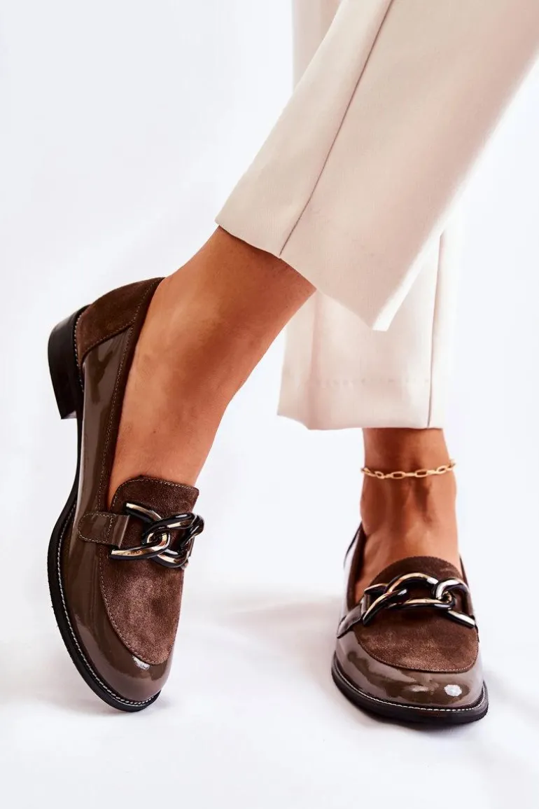 Klasyczne Mokasyny Z Łańcuchem Laura Messi 2531 Brązowe