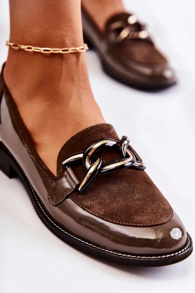 Klasyczne Mokasyny Z Łańcuchem Laura Messi 2531 Brązowe