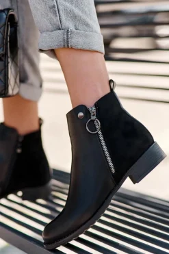 Klasyczne Niskie Skórzane Botki Czarne Sotelia