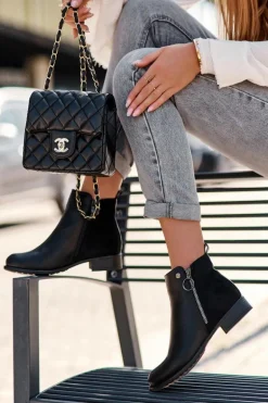 Klasyczne Niskie Skórzane Botki Czarne Sotelia