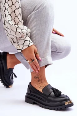 Klasyczne Półbuty Mokasyny Z Frędzlami Czarne Lonisa