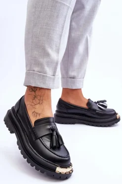 Klasyczne Półbuty Mokasyny Z Frędzlami Czarne Lonisa